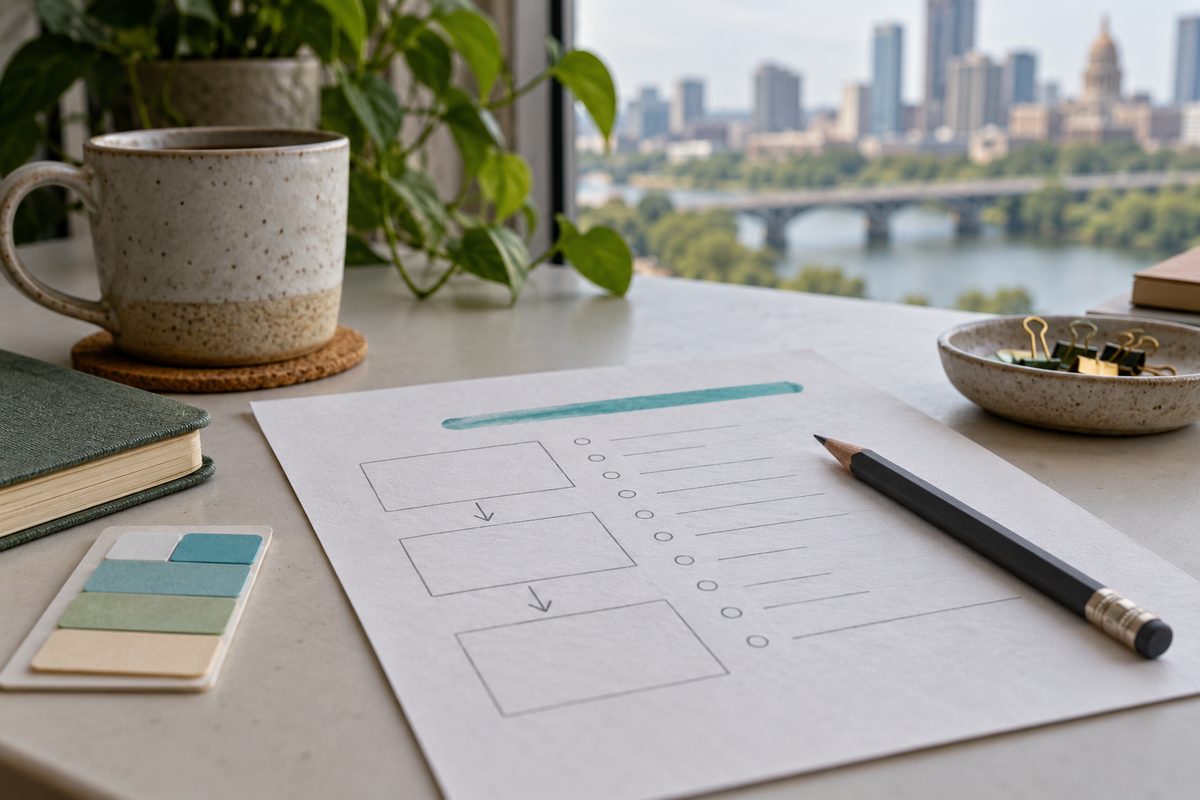 Paper tabs and a pencil beside a scope worksheet
